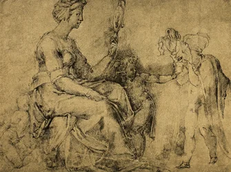 Eitelkeit (?), Zeichnung von Michelangelo. Gabinetto dei Disegni e delle Stampe, Uffizien, Florenz